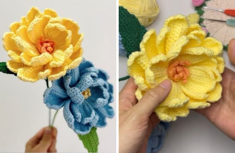 Crochet Butterfly Peony Flower Free Pattern