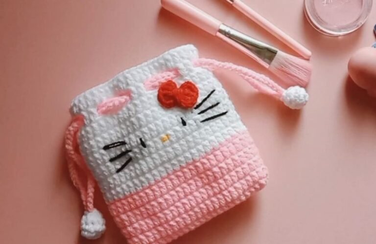 Crochet a Hello Kitty Drawstring Bag Free Pattern
