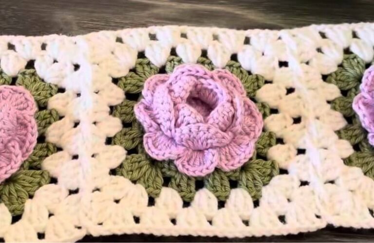 Crochet Rose Flower Granny Square Free Pattern