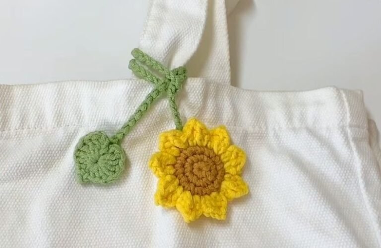 Crochet Sunflower Bag Charm Free Pattern