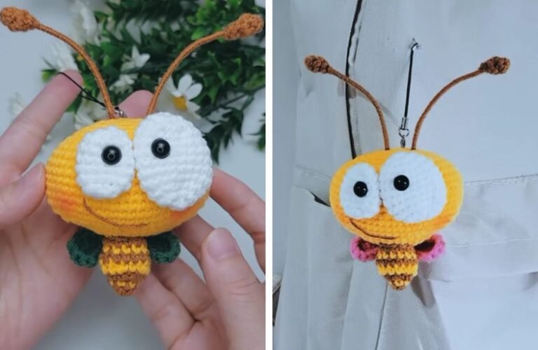 Free Crochet Cute Little Bee Keychain Pattern for Beginners