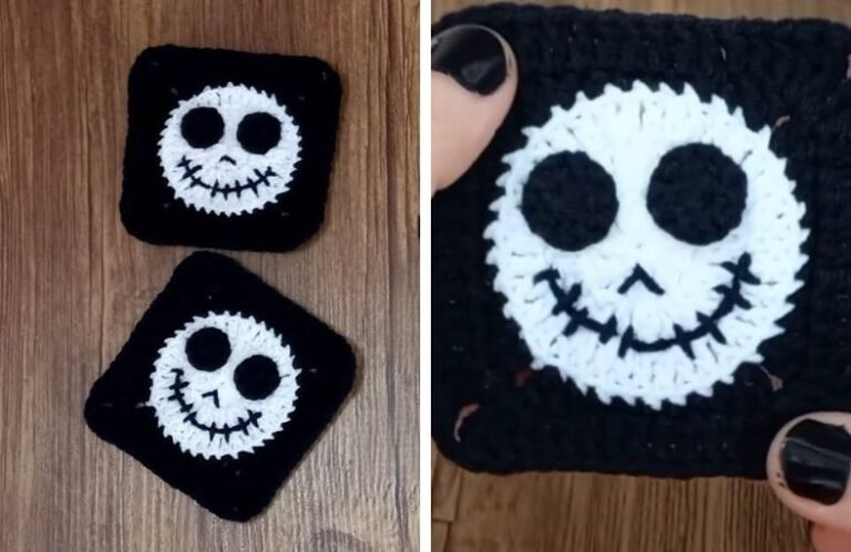 Free Crochet Jack Skellington Halloween Granny Square Pattern