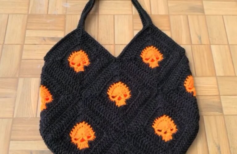Free Crochet Spooky Skull Granny Square Tote Bag Pattern