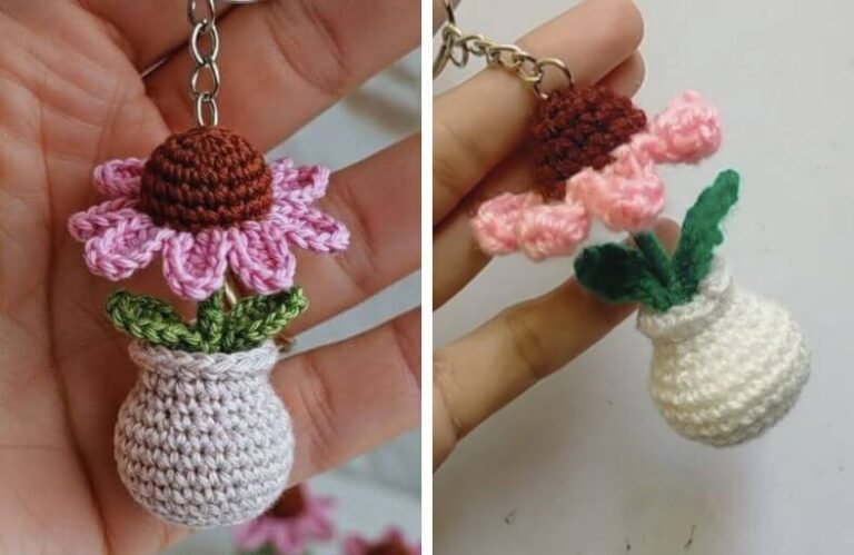 Free Easy Crochet Potted Flower Keychain Pattern